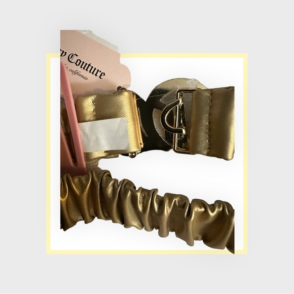 Juicy Couture Ruched Gold Stretchy Belt JC Black Enamel Closure Size S/M NWT - Picture 4 of 6